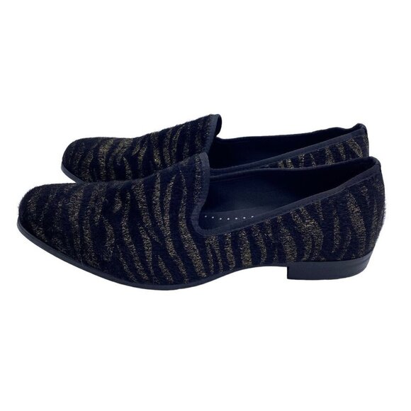 Stacy Adams Smoking Loafers Sultan Tiger Black Gold Pony Hair Slip On main image 4